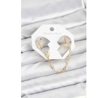 Kelebek Model Pirinç Gold Renk Zincir Bağlantılı Ear Cuff Küpe Seti - TJ-BKP11548