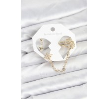 Kutup Yıldızı Model Pirinç Gold Renk Zincir Bağlantılı Ear Cuff Küpe Seti - TJ-BKP11550