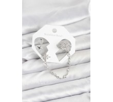 Kutup Yıldızı Model Pirinç Gümüş Renk Zincir Bağlantılı Ear Cuff Küpe Seti - TJ-BKP11551