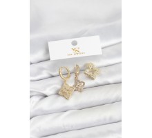 Pirinç Gold Renk Yonca Model YSX Trio Küpe Seti - TJ-BKP11552