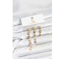 Pirinç Gold Renk Yıldız Model YSX Trio Küpe Seti - TJ-BKP11554