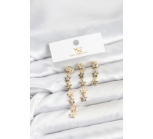Pirinç Gold Renk Yıldız Model YSX Trio Küpe Seti - TJ-BKP11554