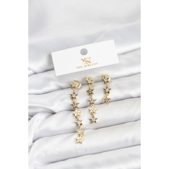 Pirinç Gold Renk Yıldız Model YSX Trio Küpe Seti - TJ-BKP11554