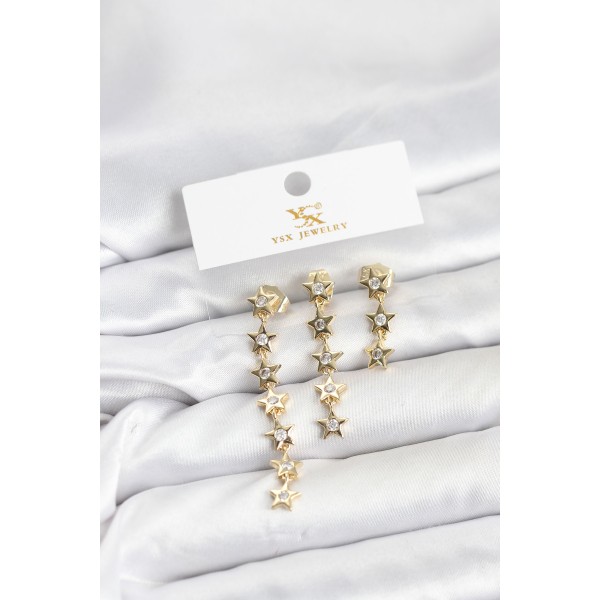 Pirinç Gold Renk Yıldız Model YSX Trio Küpe Seti - TJ-BKP11554