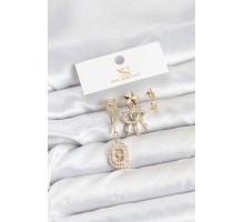 Pirinç Gold Renk Göz ve Kutup Yıldızı Model YSX Trio Küpe Seti - TJ-BKP11556