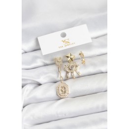 Pirinç Gold Renk Göz ve Kutup Yıldızı Model YSX Trio Küpe Seti TJ-BKP11556