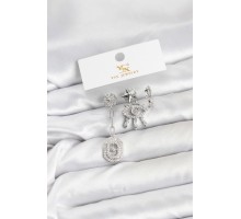 Pirinç Gümüş Renk Göz ve Kutup Yıldızı Model YSX Trio Küpe Seti - TJ-BKP11557