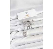 Pirinç Gümüş Renk Göz ve Kutup Yıldızı Model YSX Trio Küpe Seti - TJ-BKP11557