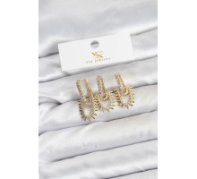 Pirinç Gold Renk Zirkon Taşlı Vintage Model YSX Trio Küpe Seti - TJ-BKP11560