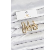 Pirinç Gold Renk Zirkon Taşlı Vintage Model YSX Trio Küpe Seti - TJ-BKP11560