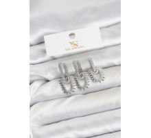 Pirinç Gümüş Renk Zirkon Taşlı Vintage Model YSX Trio Küpe Seti - TJ-BKP11561