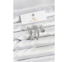 Pirinç Gümüş Renk Zirkon Taşlı Yıldız Vintage Model YSX Trio Küpe Seti - TJ-BKP11563