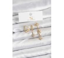 Pirinç Gold Renk Zirkon Taşlı Kutup Yıldızı Model YSX Trio Küpe Seti - TJ-BKP11564