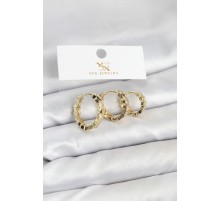 Pirinç Gold Renk Zirkon Taşlı Petek Halka Model YSX Trio Küpe Seti - TJ-BKP11566
