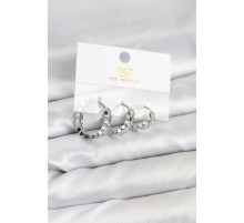Pirinç Gümüş Renk Zirkon Taşlı Petek Halka Model YSX Trio Küpe Seti - TJ-BKP11567