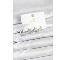 Pirinç Gümüş Renk Zirkon Taşlı Halka Model YSX Trio Küpe Seti - TJ-BKP11571