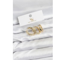 Pirinç Gold Renk Zirkon Taşlı Halka Yılan Model YSX Trio Küpe Seti - TJ-BKP11572