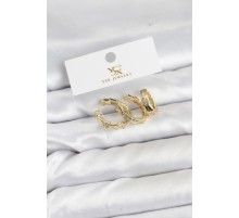 Pirinç Gold Renk Zirkon Taşlı Halka Yılan Model YSX Trio Küpe Seti - TJ-BKP11572