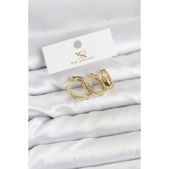 Pirinç Gold Renk Zirkon Taşlı Halka Yılan Model YSX Trio Küpe Seti - TJ-BKP11572