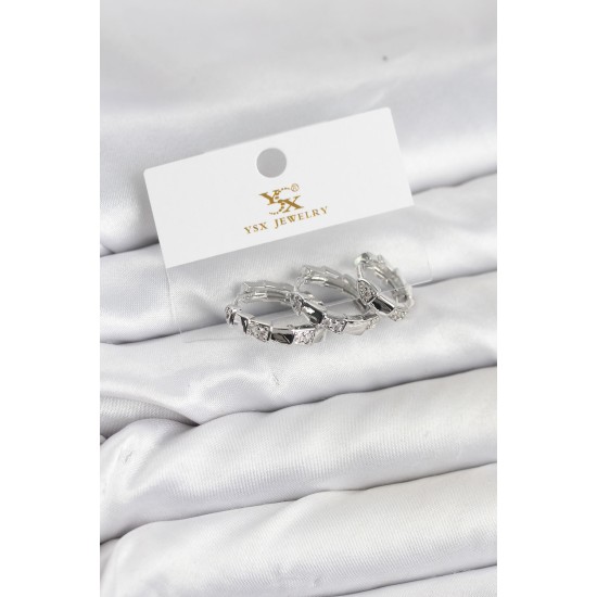 Pirinç Gümüş Renk Zirkon Taşlı Halka Yılan Model YSX Trio Küpe Seti - TJ-BKP11573