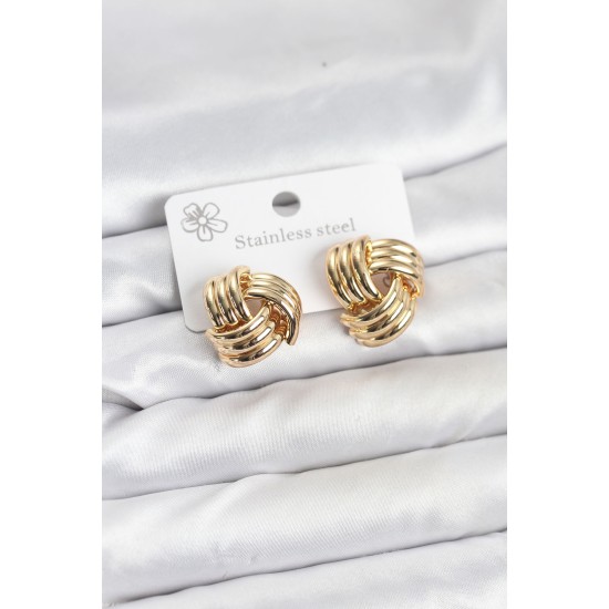 316L Çelik Gold Renk Sarmal Model Kadın Küpe - TJ-BKP11578