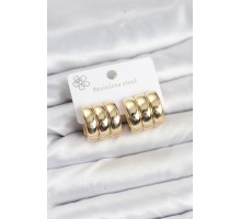 316L Çelik Gold Renk 3'lü Görünüm Kadın Küpe - TJ-BKP11581