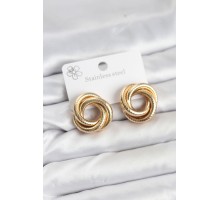 316L Çelik Gold Renk Lazerli Sarmal Halka Kadın Küpe - TJ-BKP11582