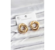 316L Çelik Gold Renk Lazerli Sarmal Halka Kadın Küpe - TJ-BKP11582