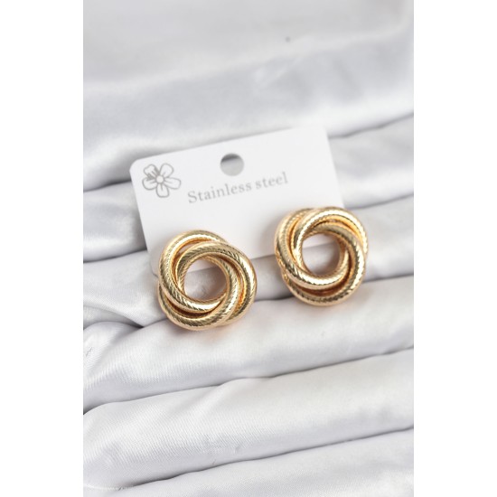 316L Çelik Gold Renk Lazerli Sarmal Halka Kadın Küpe - TJ-BKP11582