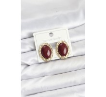 Pirinç Gold Renk Bordo Model Vintage Kadın Küpe - TJ-BKP11585