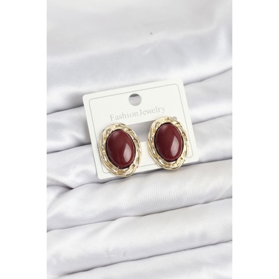 Pirinç Gold Renk Bordo Model Vintage Kadın Küpe - TJ-BKP11585