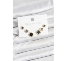 316L Çelik Zirkon Taşlı Yonca Model Kadın Küpe Seti - TJ-BKP11586