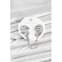 Pirinç Gümüş Renk Sarmal Model Zincir Bağlantılı Ear Cuff Küpe Seti TJ-BKP11537
