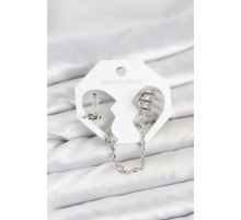 Pirinç Gümüş Renk Sarmal Model Zincir Bağlantılı Ear Cuff Küpe Seti - TJ-BKP11537