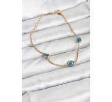 316L Çelik Gold Renkli Nazar Boncuk Model Kadın Bileklik - TJ-BB8164