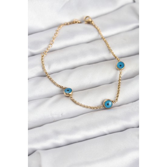 316L Çelik Gold Renkli Nazar Boncuk Model Kadın Bileklik - TJ-BB8164
