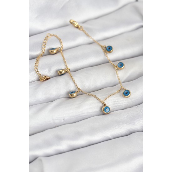 316L Çelik Gold Renk Minimal Nazar Model Kadın Bileklik - TJ-BB8165