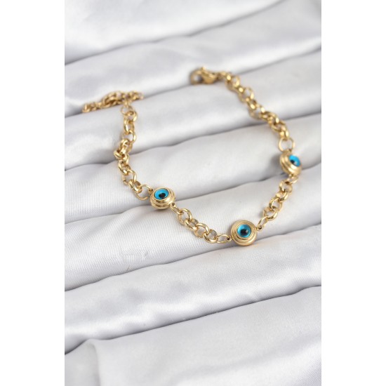 316L Çelik Nazar Model Gold Renk Kadın Bileklik - TJ-BB8166