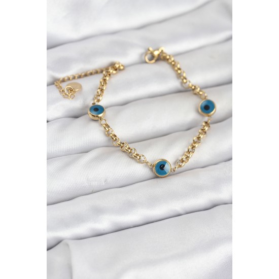 316L Çelik Nazar Model Gold Renk Kadın Bileklik - TJ-BB8167