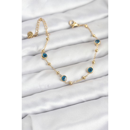 316L Çelik Gold Renk Topçuklu Nazar Model Kadın Bileklik - TJ-BB8168