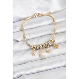 Pirinç Gold Renk Ay Charm Model Charmlı Kadın Bileklik TJ-BB8175
