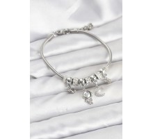 Pirinç Gümüş Renk Uzay Tema Charmlı Kadın Bileklik - TJ-BB8178