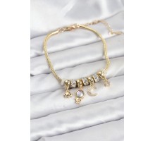 Pirinç Gold Renk Uzay Tema Charmlı Kadın Bileklik - TJ-BB8179