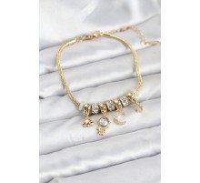 Pirinç Gold Renk Uzay Tema Charmlı Kadın Bileklik - TJ-BB8179