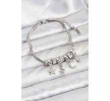 Pirinç Gümüş Renk Yılan Charmlı Kadın Bileklik - TJ-BB8182