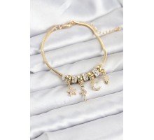 Pirinç Gold Renk Yılan Charmlı Kadın Bileklik - TJ-BB8183