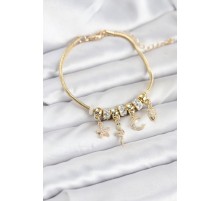 Pirinç Gold Renk Yılan Charmlı Kadın Bileklik - TJ-BB8183