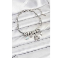 Pirinç Gümüş Renk Güneş Charmlı Kadın Bileklik - TJ-BB8184