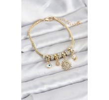 Pirinç Gold Renk Güneş Charmlı Kadın Bileklik - TJ-BB8185