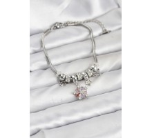 Pirinç Gümüş Renk Renkli Yıldız Charmlı Kadın Bileklik - TJ-BB8186